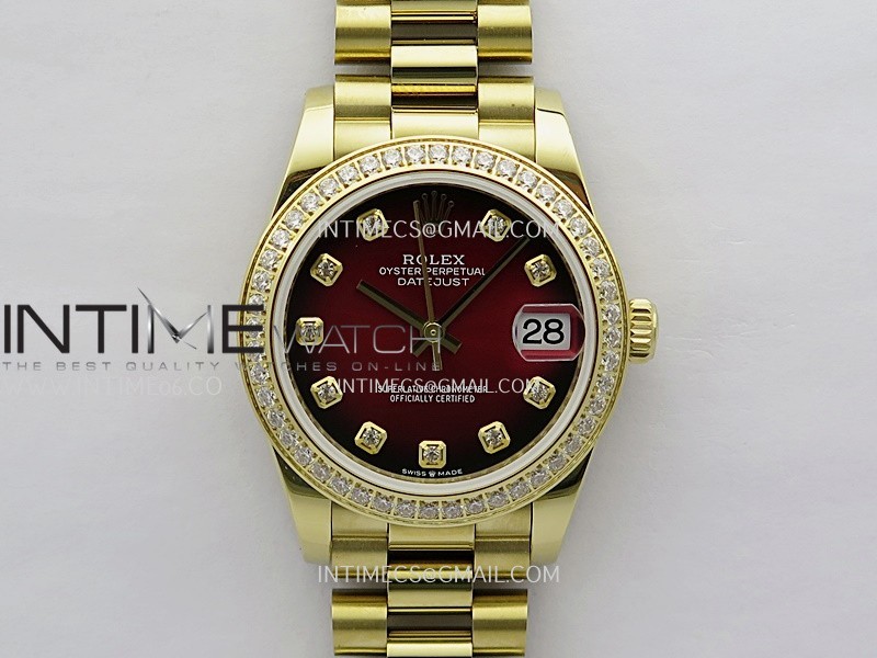 DateJust 31mm Diamond Bezel YG GMF Best Edition Red Ombre Dial On YG President Bracelet A2824 DateJust 31mm Diamond Bezel YG GMF Best Edition Red Ombre Dial On YG President Bracelet A2824