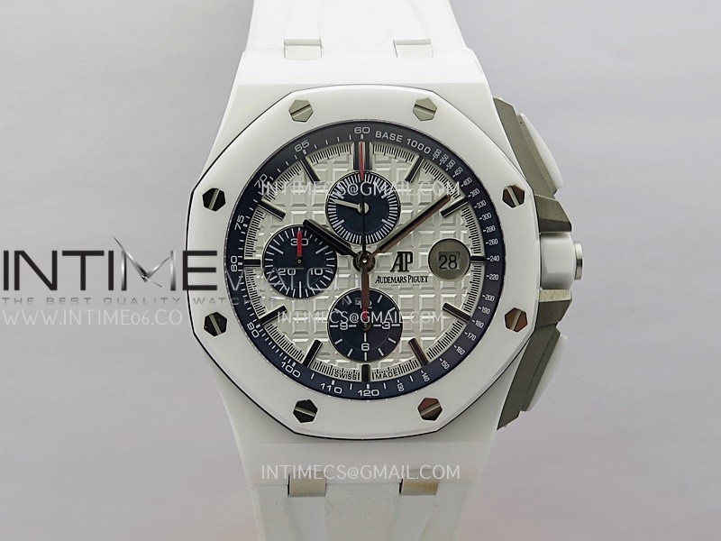 Royal Oak Offshore 44mm White Ceramic APJF 1:1 Best Edition White Dial On White Rubber Strap A3126