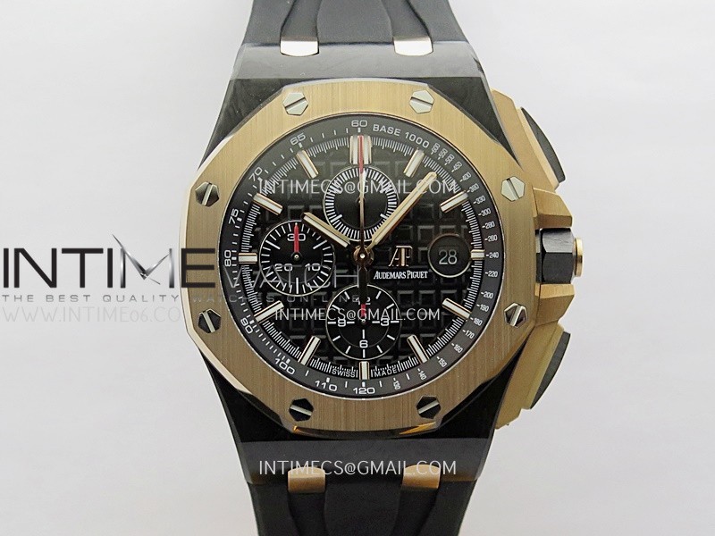 Royal Oak Offshore 44mm Carbon/RG APJF 1:1 Best Edition Black Dial On Black Rubber Strap A3126 Royal Oak Offshore 44mm Carbon/RG APJF 1:1 Best Edition Black Dial On Black Rubber Strap A3126