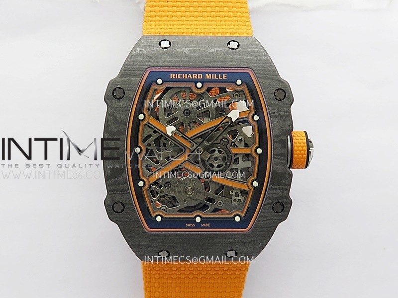 RM67-02 Orange Inner Bezel Real Black NTPT 1:1 Best Edition Skeleton Dial On Orange Nylon strap CRMA7 Clone