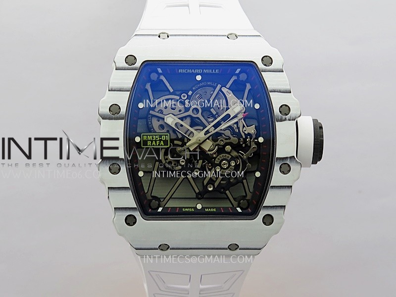 RM035-01 White Carbon ZF Best Edition Skeleton Dial On White Rubber Strap Super Clone RMUL2 RM035-01 White Carbon ZF Best Edition Skeleton Dial On White Rubber Strap Super Clone RMUL2