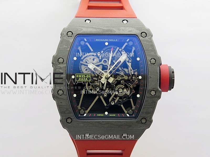 RM035-01 Black Carbon ZF Best Edition Skeleton Dial On Red Rubber Strap Super Clone RMUL2 RM035-01 Black Carbon ZF Best Edition Skeleton Dial On Red Rubber Strap Super Clone RMUL2
