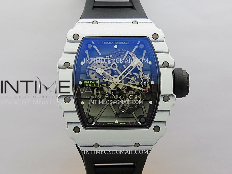 RM035-01 White Carbon ZF Best Edition Skeleton Dial On White Black Strap Super Clone RMUL2 RM035-01 White Carbon ZF Best Edition Skeleton Dial On White Black Strap Super Clone RMUL2