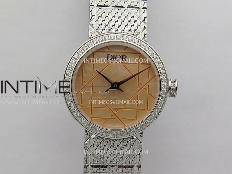 La D de Dior Satine 25mm SS/Diamonds 8848F 1:1 Best Edition Pink MOP Dial On SS bracelet Swiss Quartz La D de Dior Satine 25mm SS/Diamonds 8848F 1:1 Best Edition Pink MOP Dial On SS bracelet Swiss Quartz