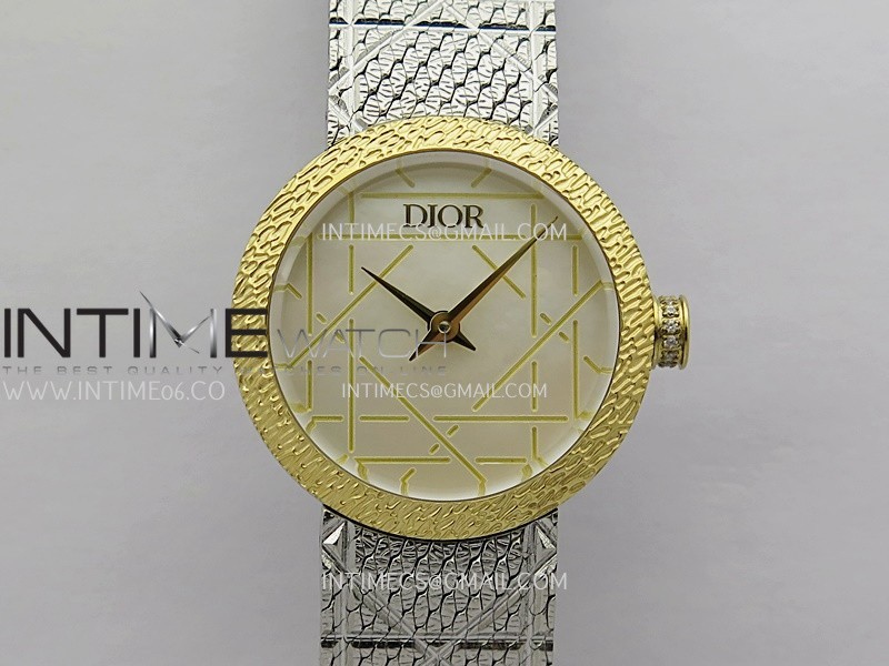 La D de Dior Satine 25mm SS/YG 8848F 1:1 Best Edition White MOP Dial On SS bracelet Swiss Quartz