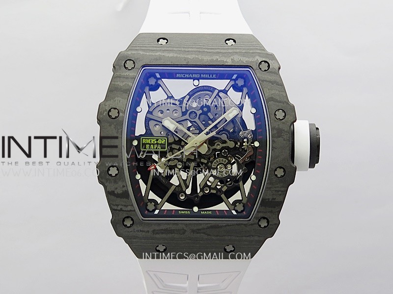 RM035-02 Real Black NTPT ZF 1:1 Best Edition Skeleton Dial On White Rubber Strap Real Super Clone RMAL1 V7 RM035-02 Real Black NTPT ZF 1:1 Best Edition Skeleton Dial On White Rubber Strap Real Super Clone RMAL1 V7