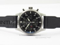 Pilot Chrono SS IW377709 ZF Best Edition Black Dial on Black Leather Strap A7750