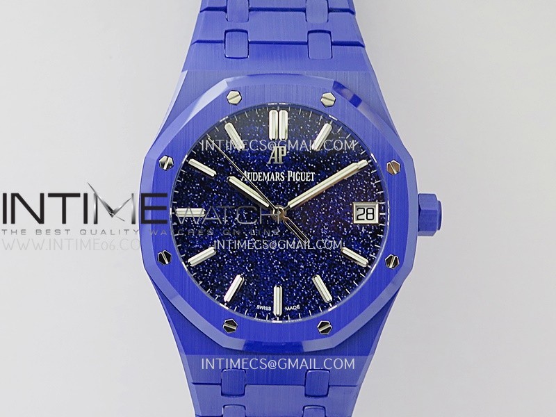 Royal Oak 15500 Blue Ceramic APSF 1:1 Best Edition Blue Starry Dial On Blue Ceramic Bracelet SA4302 Super Clone