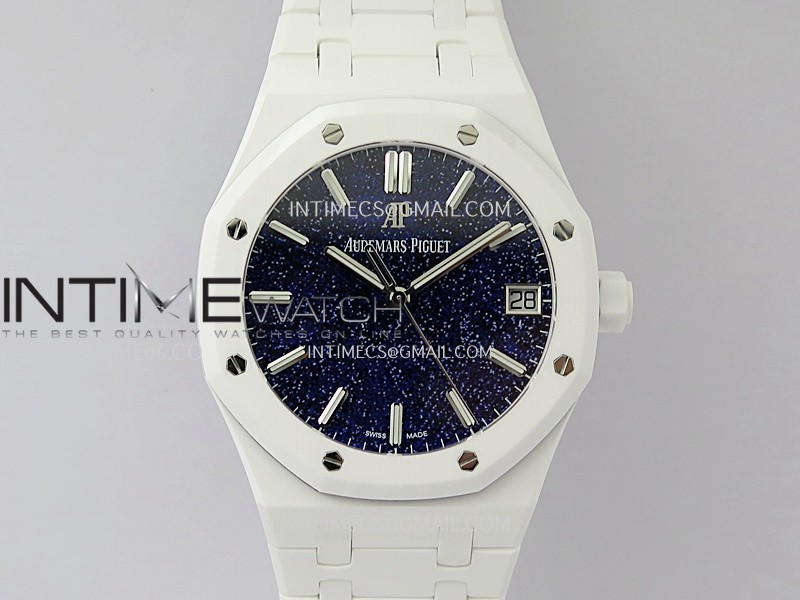 Royal Oak 15500 White Ceramic APSF 1:1 Best Edition Blue Starry Dial On White Ceramic Bracelet SA4302 Super Clone Royal Oak 15500 White Ceramic APSF 1:1 Best Edition Blue Starry Dial On White Ceramic Bracelet SA4302 Super Clone