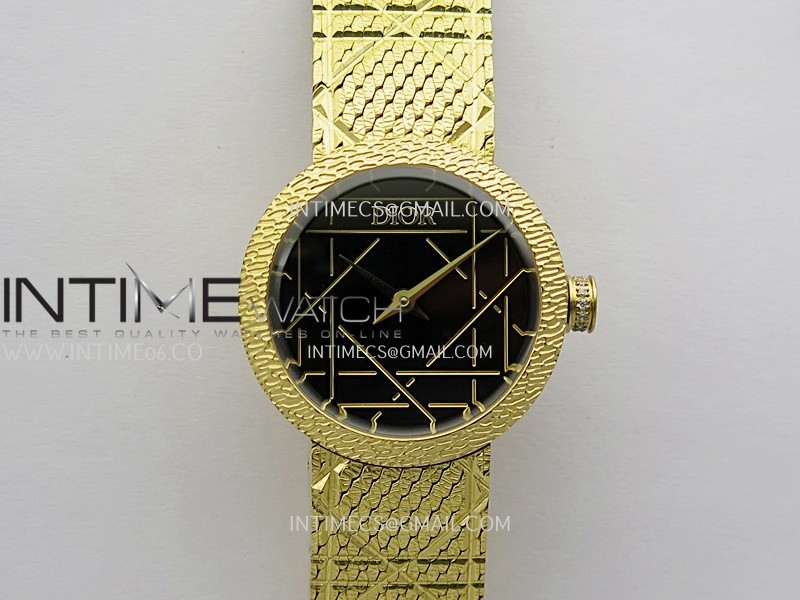 La D de Dior Satine 25mm YG 8848F 1:1 Best Edition Black Dial On YG bracelet Swiss Quartz