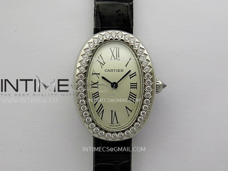 Baignoire Watch Diamond Bezel SS AF 1:1 Best Edition Silver Dial On Black Croco Strap RONDA Quartz