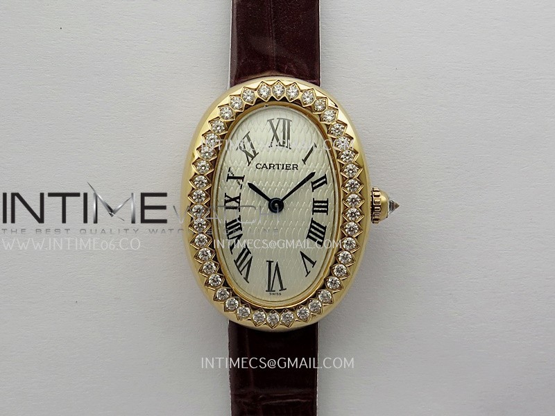 Baignoire Watch RG Diamond Bezel AF 1:1 Best Edition White Textured Dial On Black Croco Strap RONDA Quartz