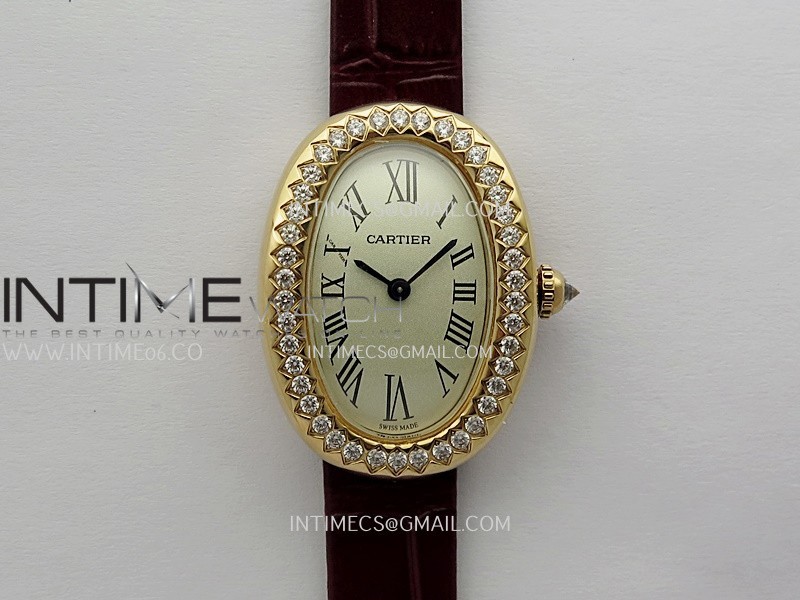 Baignoire Watch RG Diamond Bezel AF 1:1 Best Edition Silver Dial On Brown Croco Strap RONDA Quartz