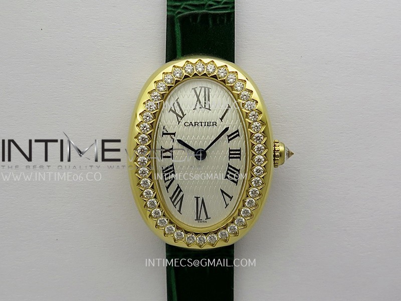 Baignoire Watch Diamond Bezel YG AF 1:1 Best Edition White Dial On Green Leather Strap RONDA Quartz