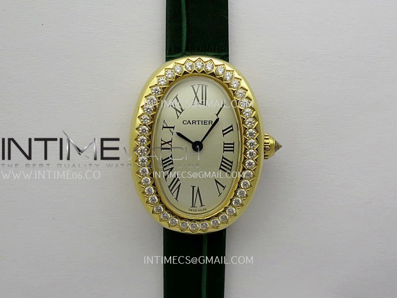 Baignoire Watch Diamond Bezel YG AF 1:1 Best Edition Silver Dial On Green Leather Strap RONDA Quartz