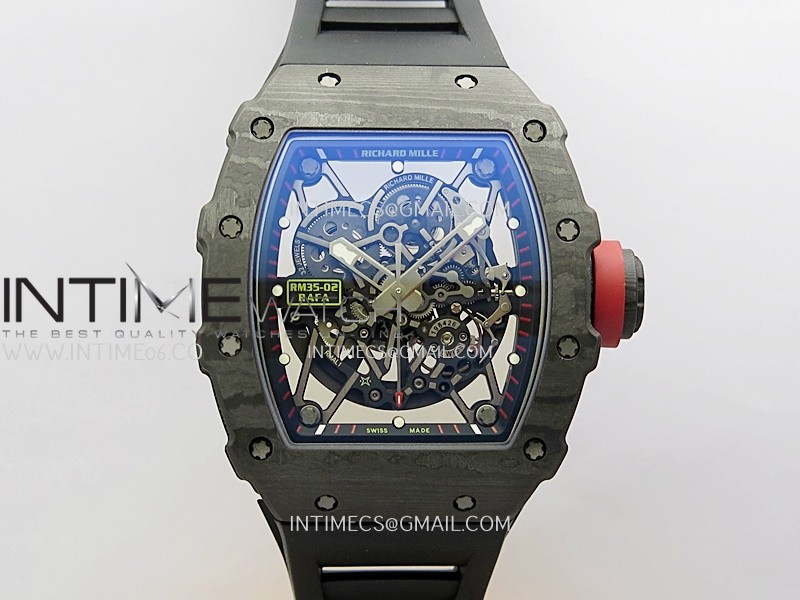 RM035-02 Real Black NTPT APSF 1:1 Best Edition Skeleton Dial On Black Rubber Strap Dandong Super Clone RMAL1 (Free Sprung)