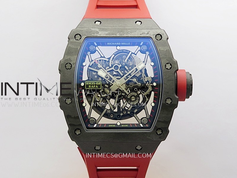 RM035-02 Real Black NTPT APSF 1:1 Best Edition Skeleton Dial On Red Rubber Strap Dandong Super Clone RMAL1 (Free Sprung)
