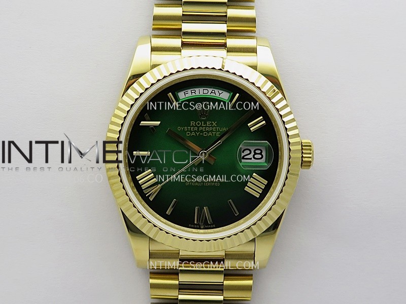 Day Date 228238 40mm Gain Weight QF 1:1 Best Edition Green Dial Roman Marker On YG President Bracelet DD3255
