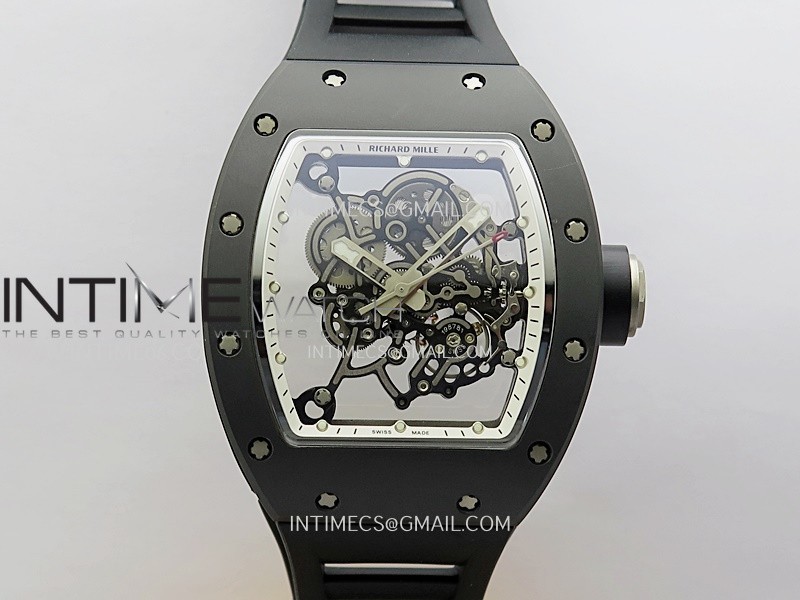 RM055 Black Ceramic White Inner Bezel DF Best Edition On Black Rubber Strap RMUL2 Super Clone (Free Sprung)