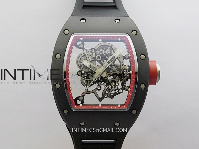 RM055 Black Ceramic Red Inner Bezel DF Best Edition On Black Rubber Strap RMUL2 Super Clone (Free Sprung)