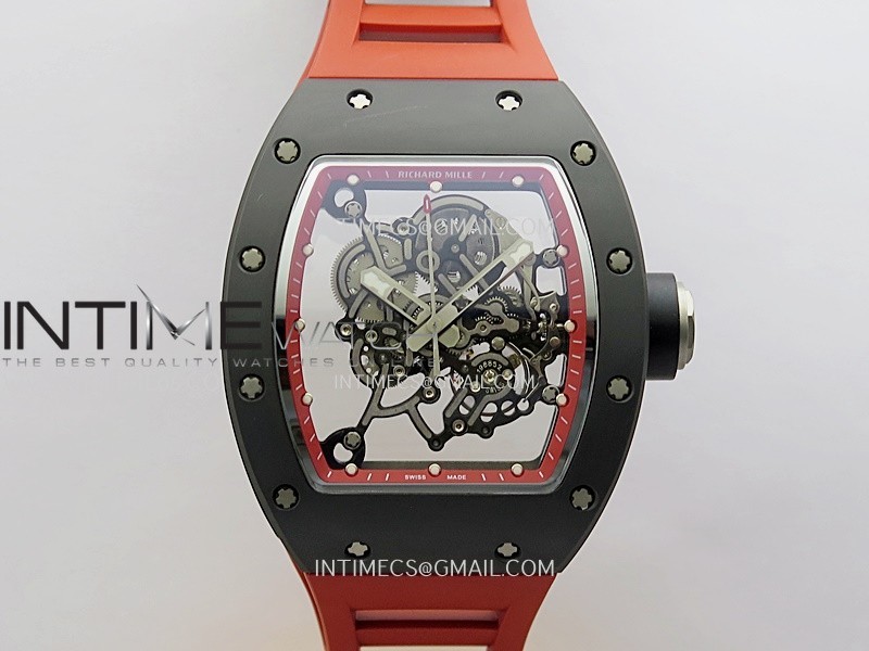 RM055 Black Ceramic Red Inner Bezel DF Best Edition On Red Rubber Strap RMUL2 Super Clone (Free Sprung)