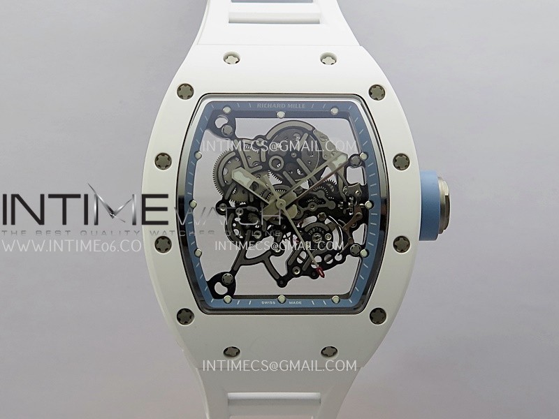 RM055 White Ceramic Blue Inner Bezel  DF Best Edition On White Rubber Strap RMUL2 Super Clone (Free Sprung)