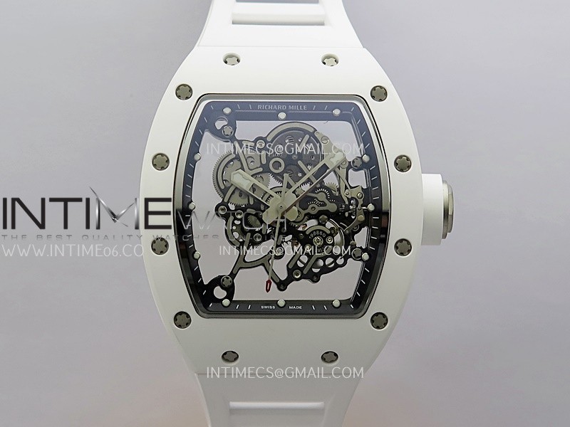 RM055 White Ceramic Black Inner Bezel  DF Best Edition On White Rubber Strap RMUL2 Super Clone (Free Sprung)