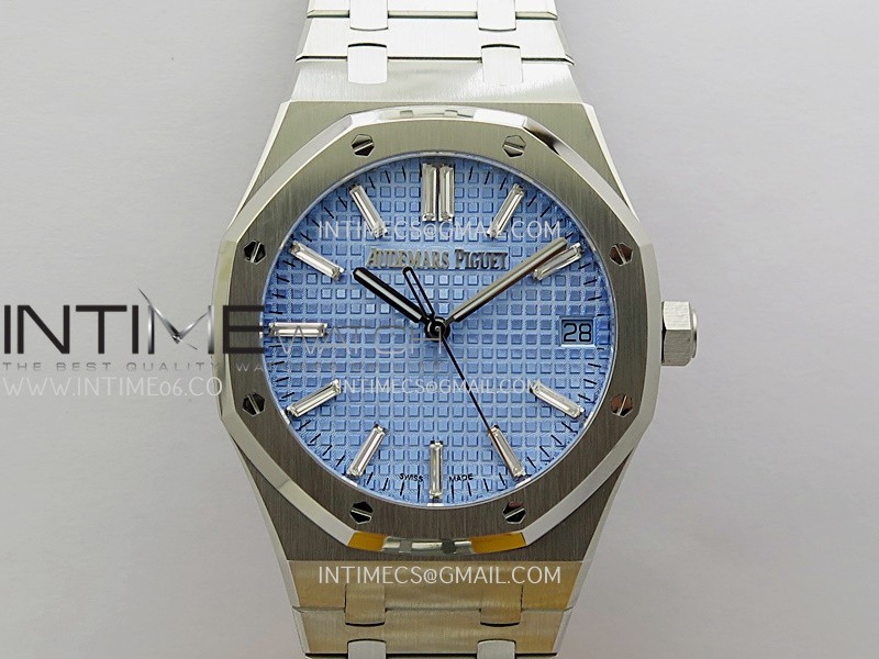Royal Oak 41mm 15510 SS ZF 1:1 Best Edition Light Blue Textured Dial On SS Bracelet A4302