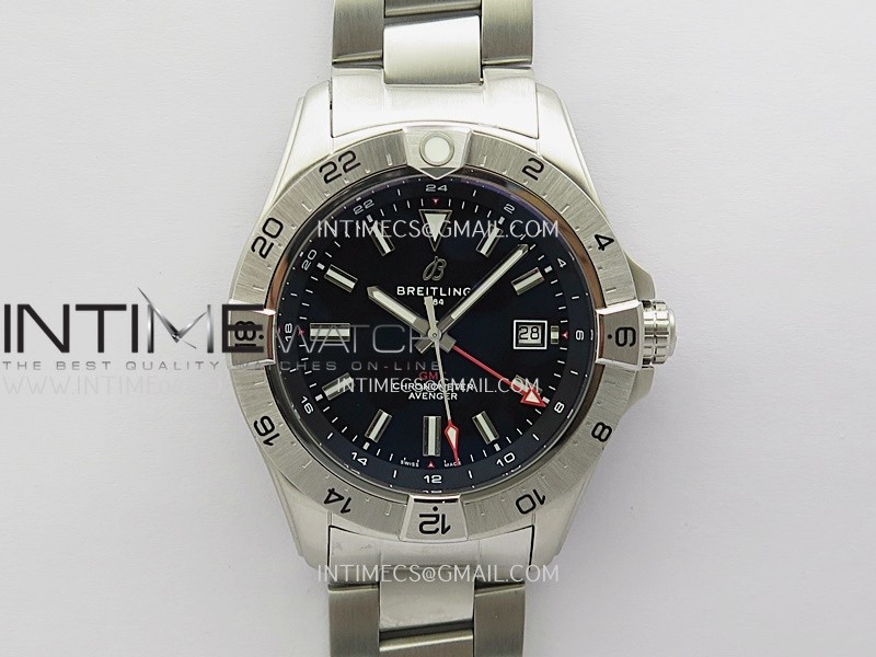 Avenger Chronometer 44mm GMT Red Second Hand SS B50 Best Version Black Dial On SS Bracelet A2836 Avenger Chronometer 44mm GMT Red Second Hand SS B50 Best Version Black Dial On SS Bracelet A2836