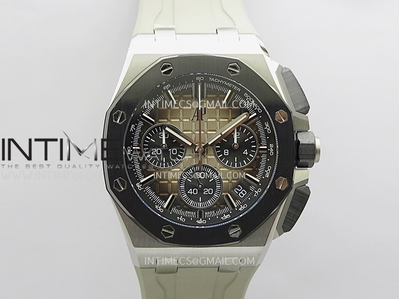 AP ROO 43mm 26420 Ceramic Bezel SS APSF 1:1 Best Edition Light Brown Dial On Gray Rubber Strap Super Clone SA4401 (Free Sprung) AP ROO 43mm 26420 Ceramic Bezel SS APSF 1:1 Best Edition Light Brown Dial On Gray Rubber Strap Super Clone SA4401 (Free Sprung)