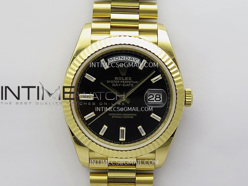 Day Date 228238 40mm Gain Weight QF 1:1 Best Edition Black Dial T Diamond Marker On YG President Bracelet DD3255