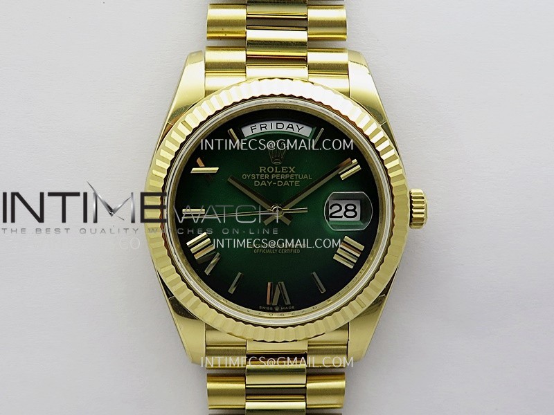 Day Date 228238 40mm Gain Weight QF 1:1 Best Edition Green Ombre Dial Roman Marker On YG President Bracelet DD3255