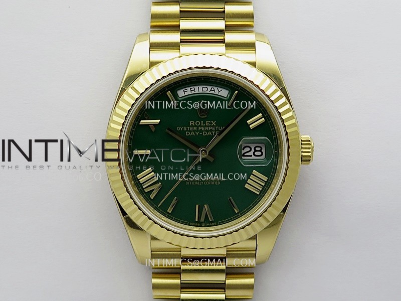 Day Date 228238 40mm Gain Weight QF 1:1 Best Edition Green Dial Roman Marker On YG President Bracelet DD3255