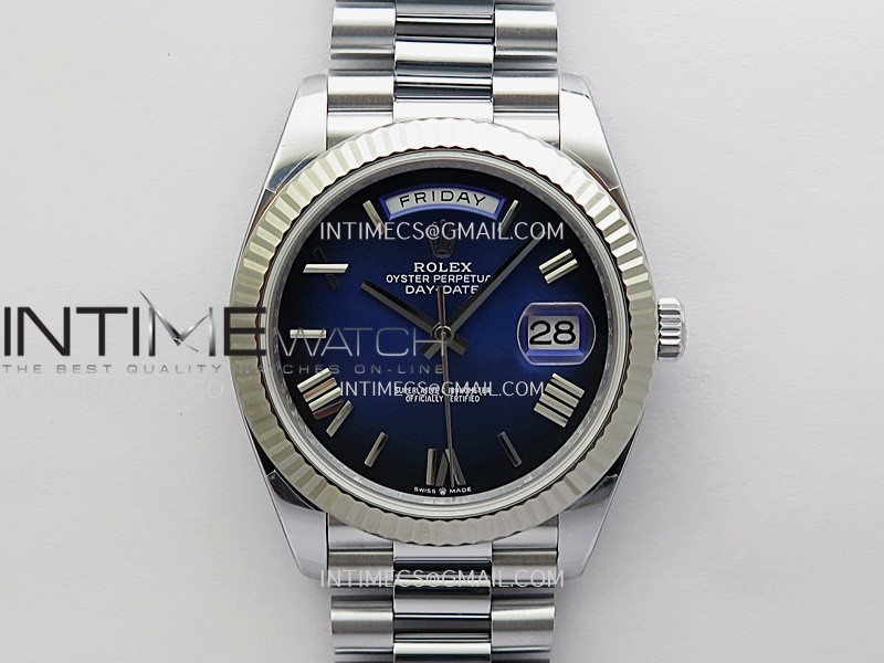 Day Date 228239 40mm Gain Weight QF 1:1 Best Edition Blue Ombre Dial Roman Marker On YG President Bracelet SH3255