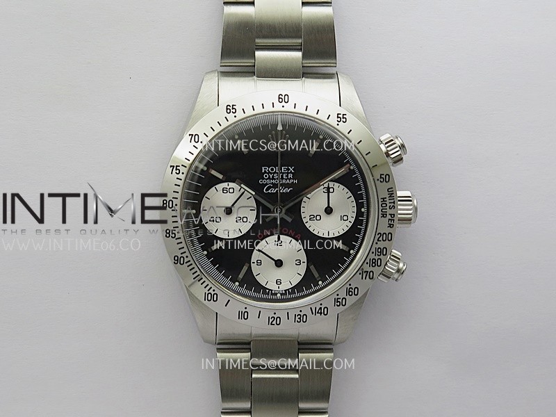 Daytona 6263 Style01 Cartier SS B12 Best Edition Black Dial White Subdials On SS Bracelet Venus 75