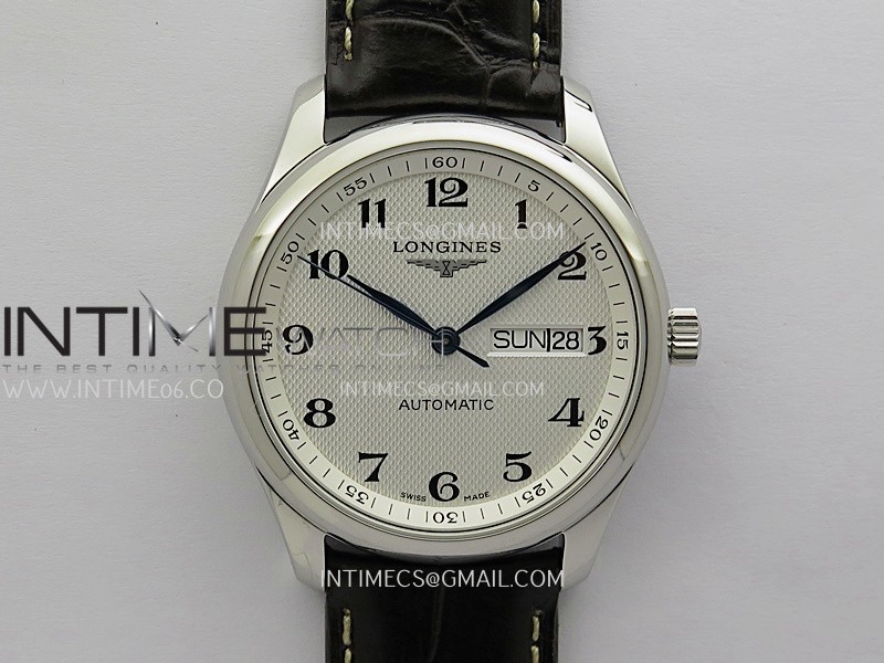 Master Day Date SS VSF 1:1 Best Edition White Textured Dial On Leather Strap A2836 Master Day Date SS VSF 1:1 Best Edition White Textured Dial On Leather Strap A2836