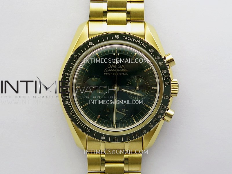 Speedmaster Professional YG N1F Best Edition Green Dial On YG Bracelet Asian 3861