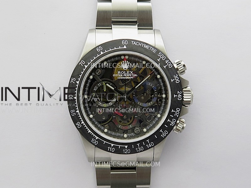 Daytona Arolla Challenge Carbon Bezel SS GETF Best Edition Skeleton Dial On SS Oyster Bracelet A4802