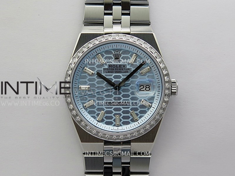 Land Dweller 127286 Diamond Bezel Gain Weight SS B Factory Ice Blue Dial T Diamond Marker On SS Bracelet A7135