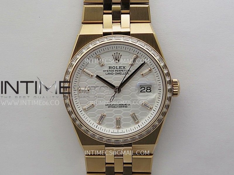 Land Dweller 127285 Diamond Bezel Gain Weight RG B Factory White Dial T Diamond Marker On RG Bracelet A7135