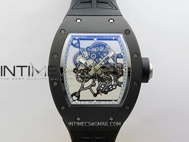 RM055 Black Crown White Inner Black/White Ceramic ZF 1:1 Best Edition Skeleton Dial On Black Rubber Strap RMUL2 Super Clone