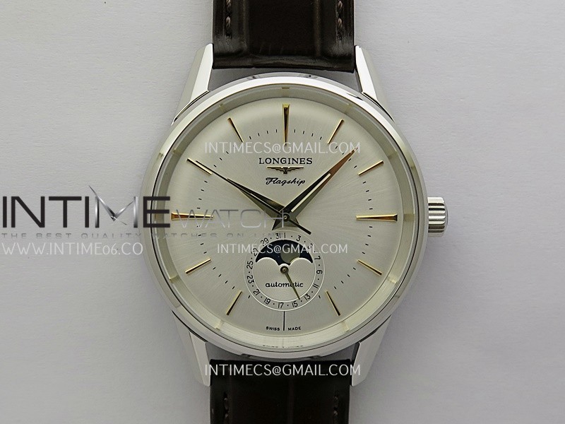 Master Moonphase SS APSF 1:1 Best Edition Silver Dial On Brown Leather Strap AL899 Master Moonphase SS APSF 1:1 Best Edition Silver Dial On Brown Leather Strap AL899