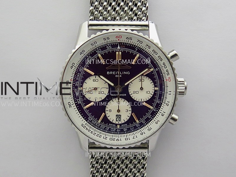 Navitimer B01 43mm SS B50 Best Edition Purple Dial White Subdial On SS Bracelet A7750 Navitimer B01 43mm SS B50 Best Edition Purple Dial White Subdial On SS Bracelet A7750