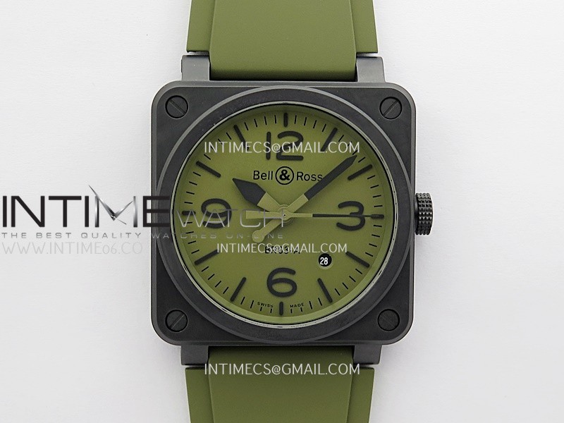 BR03A 41mm Real Ceramic 1:1 Best Edition Green Dial On Green Rubber Strap MIYOTA 9015 BR03A 41mm Real Ceramic 1:1 Best Edition Green Dial On Green Rubber Strap MIYOTA 9015