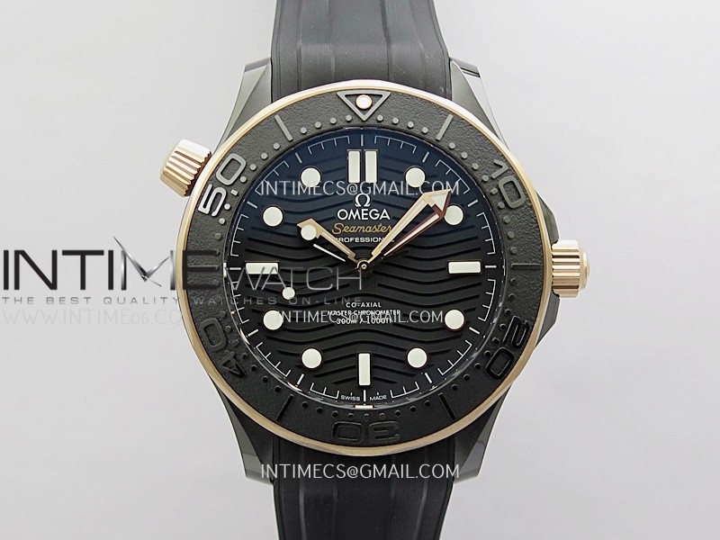 Seamaster Diver 300M Black Ceramic/RG ORF 1:1 Best Edition Black Dial On Black Rubber Strap Super Clone Asian 8806 Seamaster Diver 300M Black Ceramic/RG ORF 1:1 Best Edition Black Dial On Black Rubber Strap Super Clone Asian 8806
