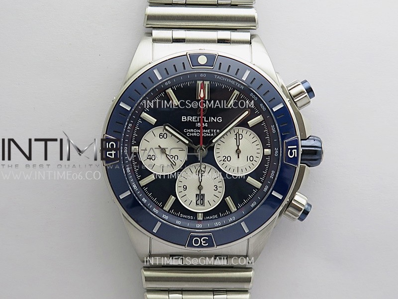 Chronomat B01 44mm SS TF 1:1 Best Edition Blue Dial On SS Bracelet A7750 To Cal.01 (Free Rubber Strap)