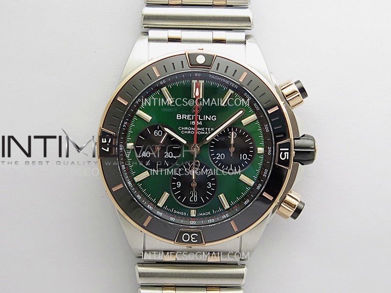 Chronomat B01 44mm SS/RG TF 1:1 Best Edition Green Dial On SS/RG Bracelet A7750 To Cal.01 (Free Rubber Strap) Chronomat B01 44mm SS/RG TF 1:1 Best Edition Green Dial On SS/RG Bracelet A7750 To Cal.01 (Free Rubber Strap)