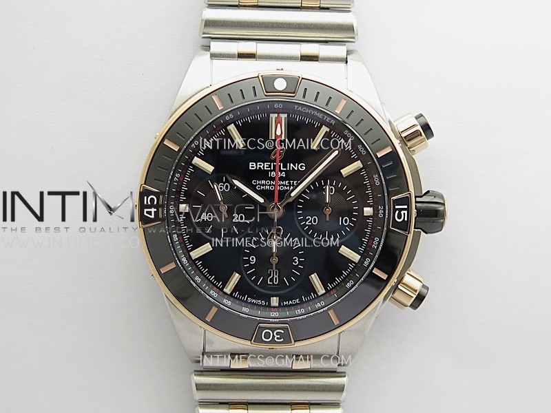 Chronomat B01 44mm SS/RG TF 1:1 Best Edition Black Dial On SS/RG Bracelet A7750 To Cal.01 (Free Rubber Strap) Chronomat B01 44mm SS/RG TF 1:1 Best Edition Black Dial On SS/RG Bracelet A7750 To Cal.01 (Free Rubber Strap)