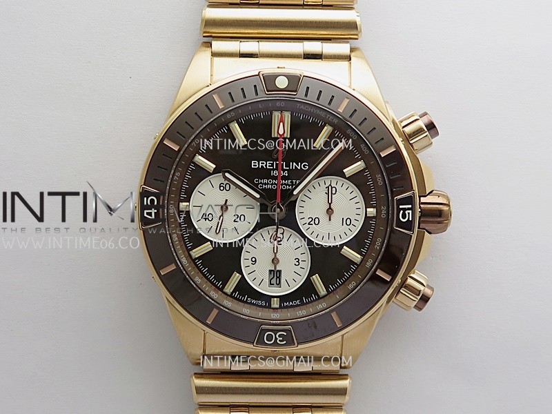 Chronomat B01 44mm RG TF 1:1 Best Edition Brown Dial On RG Bracelet A7750 To Cal.01 (Free Rubber Strap) Chronomat B01 44mm RG TF 1:1 Best Edition Brown Dial On RG Bracelet A7750 To Cal.01 (Free Rubber Strap)