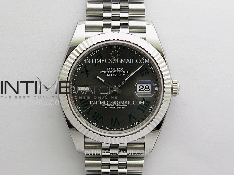 DateJust 41mm 126334 904L SS Clean Plus 1:1 Best Edition Gray Dial Green Roman Marker On Jubilee Bracelet DD3235
